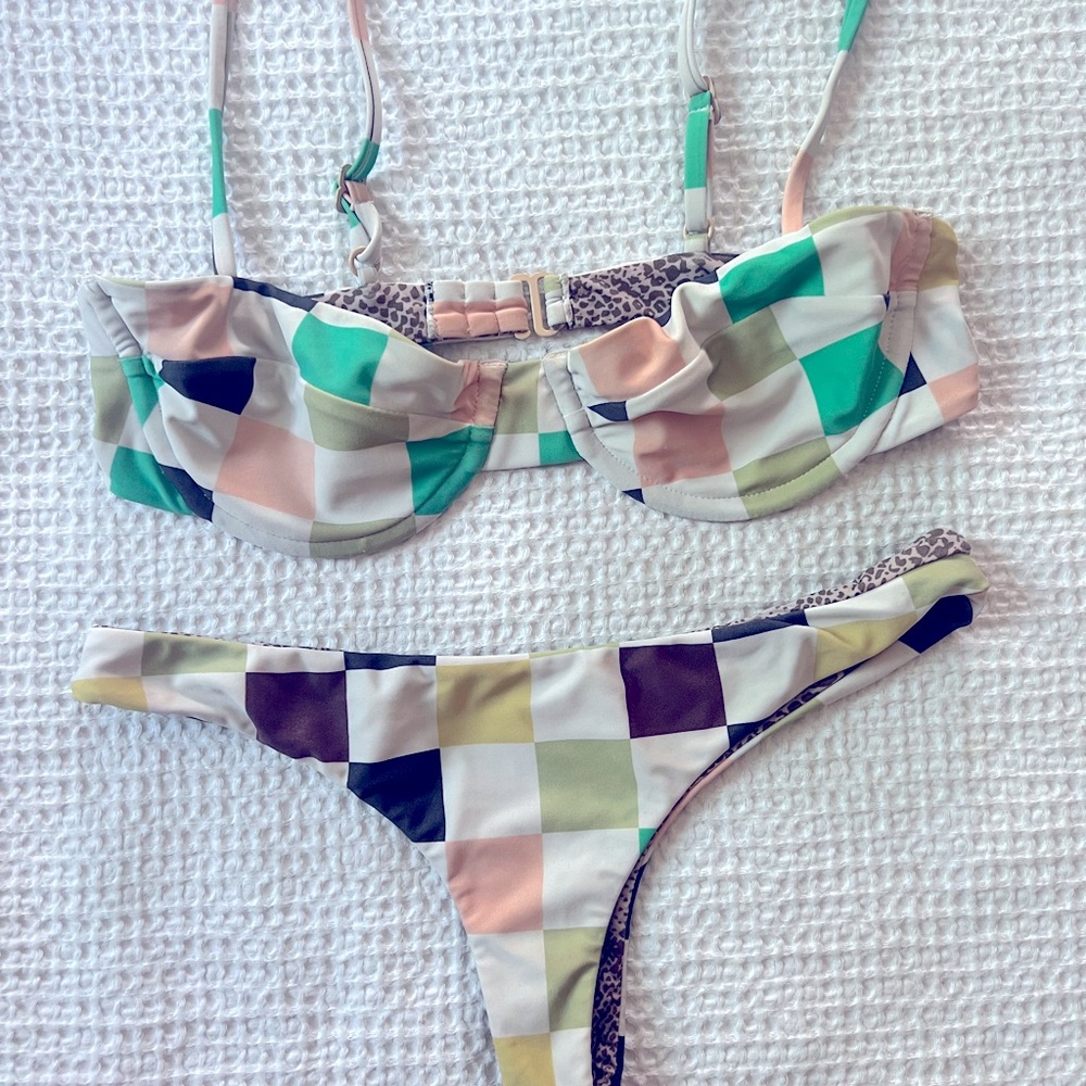 Acacia check print bikini